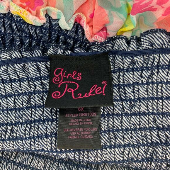 Girls Rule Neon Multicolor Asymmetrical Floral Dress Kid’s Youth Size 6X - Picture 4 of 4